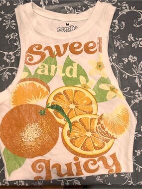 Goodie Brand Kids "Sweet and Juicy" White Orange Graphic Tank